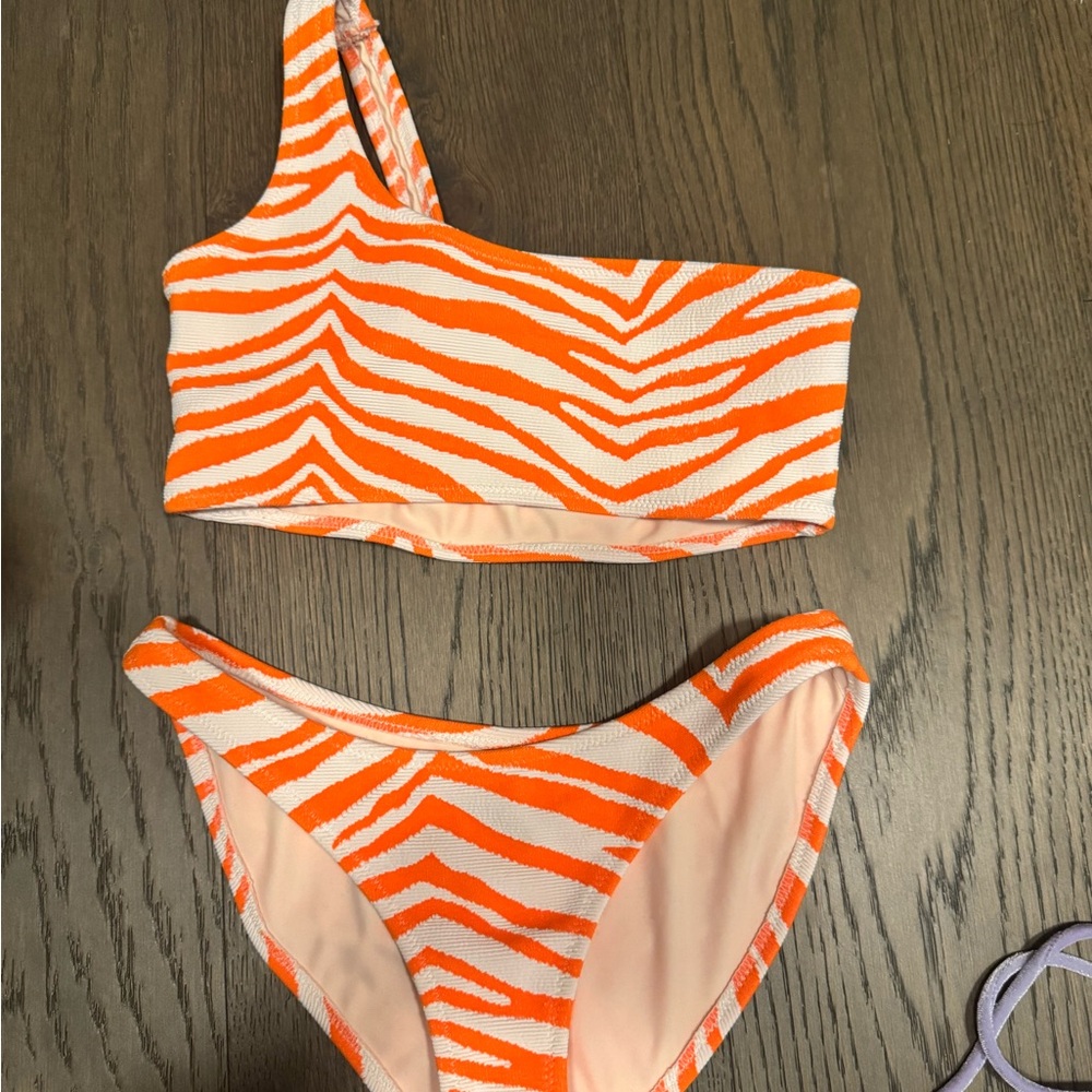 Orange Zebra Print One-Shoulder Swimsuit